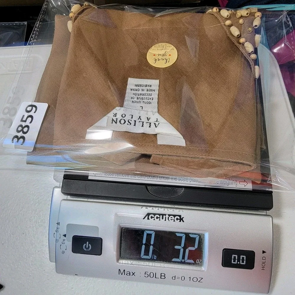 Allison Taylor Linen Tank‎ Top Womens L Beaded Sequin Tank Top Neutral Natural - Picture 12 of 12